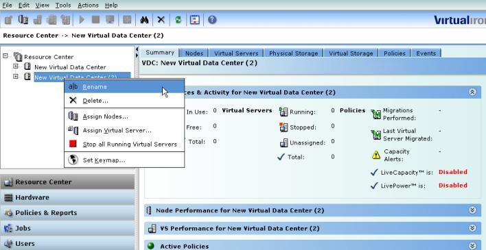 2. Right click the virtual data center you just created. Select Rename from the submenu, and type in a new name.