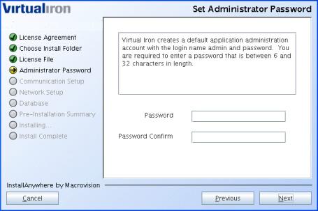 5. Enter an Admin password for the system.