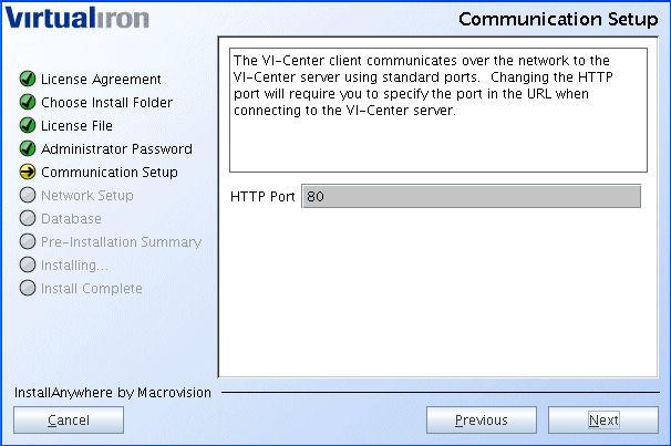 If you choose HTTP, the window shown below appears. Choose a port or use port 80 (the default).
