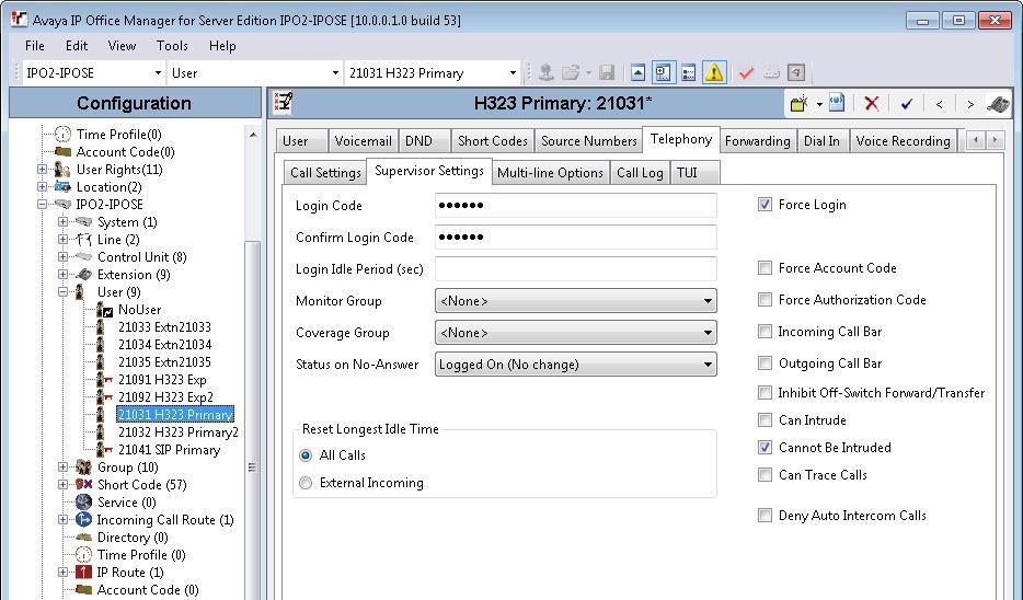 5.2. Administer Agent Users From the configuration tree in the left pane, under the primary IP Office system, select the first agent user from Section 3, in this case 21031.