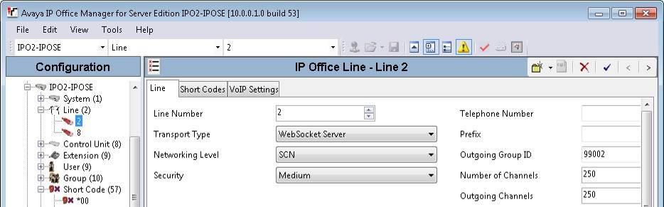 5.3. Obtain SCN Line Numbers From the configuration tree in the left pane, under the primary IP Office system, select