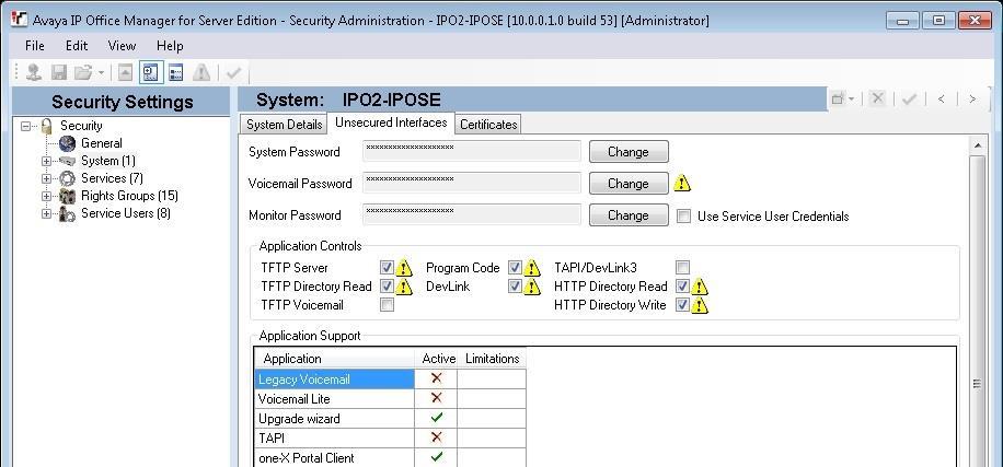5.4. Administer Security Settings From the configuration tree in the left pane, select the primary IP Office system, followed by File Advanced Security Settings from the top menu.