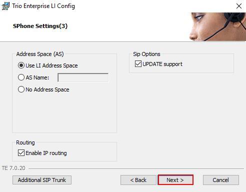 In the subsequent window enter the following settings: Use LI Address Space: Click on the radio button