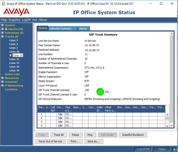 7. Verification Steps To verify that IP Office is connected to Trio Enterprise via SIP trunk, in the PC hosting the IP Office Manager application, navigate to Start All apps IP Office System Status