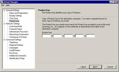 Figure 62. Setup Manager: Product Key 13. Enter the product key that matches the operating system that you installed; then click Next. 14.