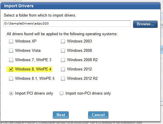 2. In the Import Drivers dialog, browse to select a folder from which to import drivers.