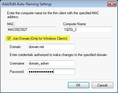 27 of 70 12/4/2012 12:18 PM To enter Default Domain Credentials select the ICON For large numbers of thin client name changes it