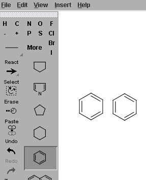 In the example below, the Benzene ring icon was selected, and two rings were added to the dr