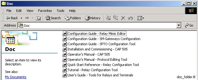 1MRS751901-MEN Relay Product Engineering Tools CAP 505 3. Installation 3 Fig. 3.4.1.-1 Subfolder - Doc 3.4.2.