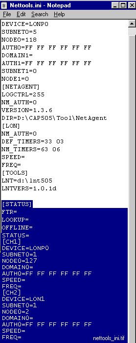 CAP 505 Relay Product Engineering Tools 1MRS751901-MEN 4. Commissioning Fig. 4.6.5.3.-1 An example of the file NETTOOLS.INI.