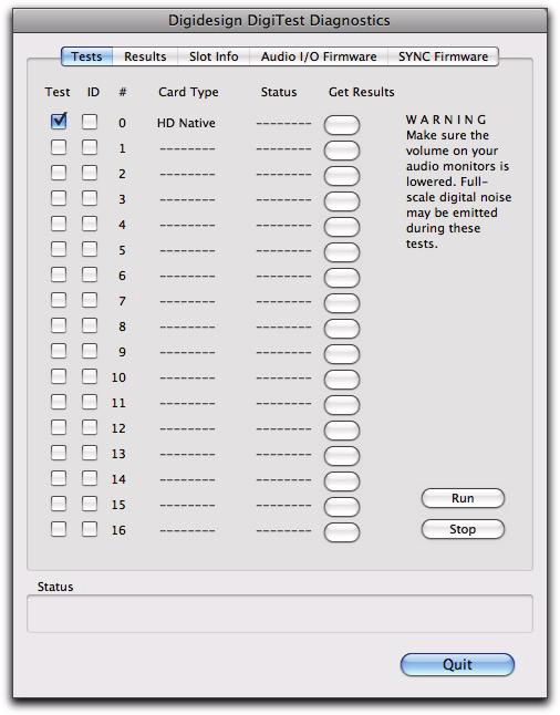 Using DigiTest as a Diagnostic Tool DigiTest opens and lists the supported cards it finds in your system, showing their corresponding slot locations.