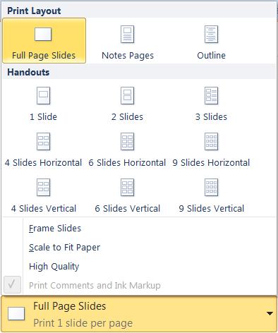 Print Current Slide. Custom Range to print specific slides. 4. Click Print button.