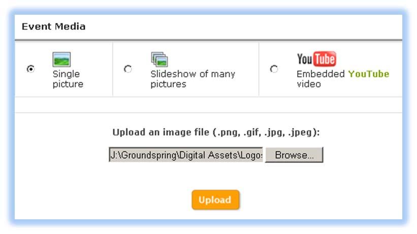 Add Images or Video 1. Click the Image(s) or Video section 2. Select the type item that you d like to upload. a.