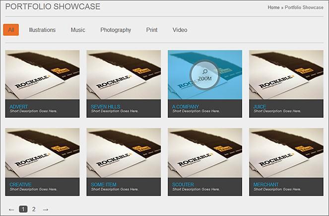 The portfolio page is paginated, it is easily sortable with the help of categories at the top.