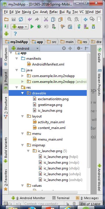 C Creating a new Project Default launch icon (Android robot) Examine the following XML files o