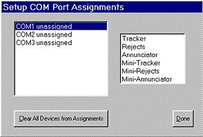 Change the COM Port Assignments The COM port assignments designate what device is connected to which COM port. To change the COM port assignments, double click on the desired COM port.