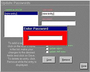 Update Passwords Passwords can be entered to restrict access of specific edit functions to certain individuals.