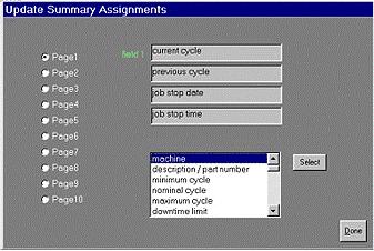 To change the summary assignments, click Edit on the menu bar, then Summary Assignments in the submenu. Click on the desired Page to display the current field assignments.