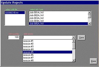 Enter Rejects and Reasons Since the program does not detect between good and bad parts, the reject counts can be manually entered anytime after the end of the shift.