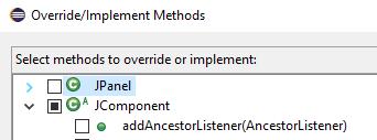 Select DrawingPanel.java in the Package Explorer. Select Source > Override/Implement Methods from the menu.