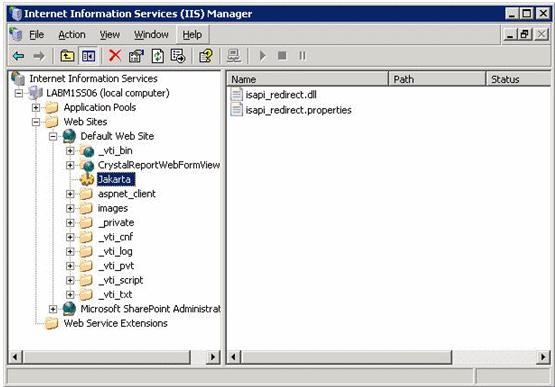 Appendix A: Integrating IIS with SiteScope's Tomcat Server click New\Virtual Directory. Rename it Jakarta, and set local path to the directory with isapi_ redirect.dll. 3.