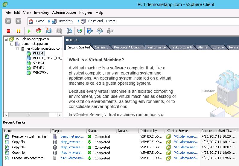 19 Figure 3-64: 20. Open the vcenter client. You may notice that the clone for the job is still visible.
