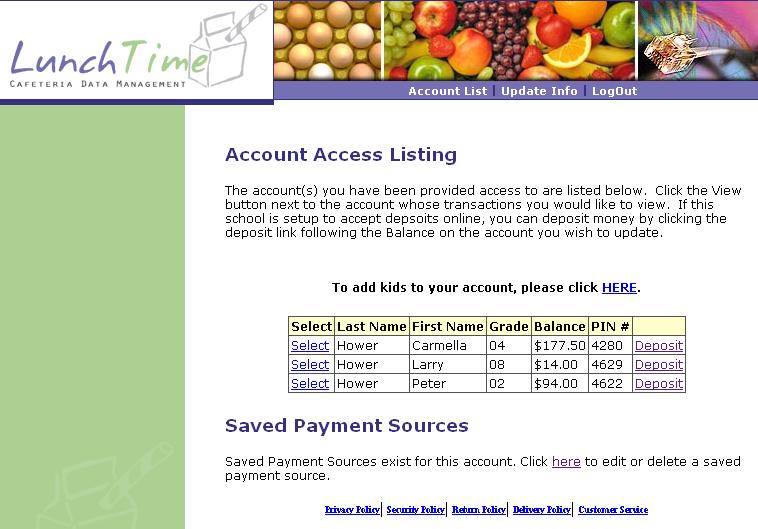 Viewing Account Transactions On the Account Listing Page, click the Select