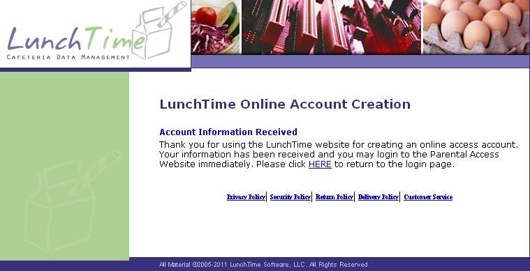 Upon successful creation of your account, you will receive an email from the site administrator and see a page