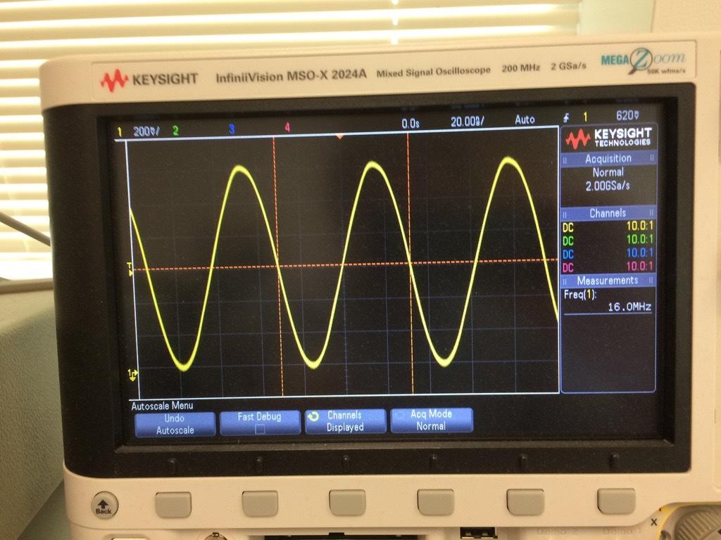 Apply power and check the oscillator waveform.