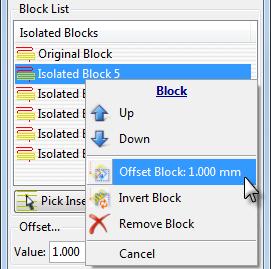 10 Editing Toolpaths Offsetting Toolpath Sections EDITING AN ISOLATED BLOCK The Isolate function also offers you the possibility to offset, invert or remove a selected block. 1.