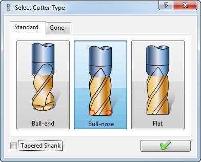 3-Axis Roughing Toolpaths Global Rough/Rerough 6 DEFINE CUTTER DIALOG BOX NOTE In this dialog box, you can define further parameters for tools such as the shape and the length. 5.