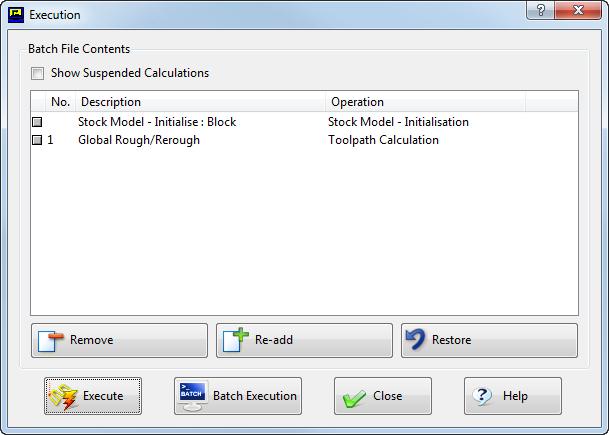 Execution Window: Stock Model Initialization and Toolpath Calculation 5. Click on the Execute button.