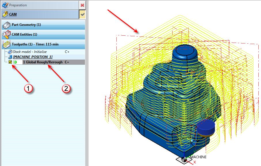 6 3-Axis Roughing Toolpaths Displaying Toolpaths Toolpath Display Activation You can show/hide the various elements of the toolpath displayed in the Viewing Area by