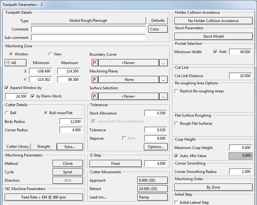 3-Axis Roughing Toolpaths Reroughing 6 6.6.1 Programming a Reroughing Toolpath 1. Create a new toolpath. The Global Rough/Rerough strategy is already selected. 2.