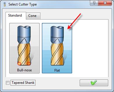 1 Programming a Flat Surface Roughing Toolpath 1. Create a new toolpath. 2. Click on the Type button in the Toolpath Parameters menu. 3.