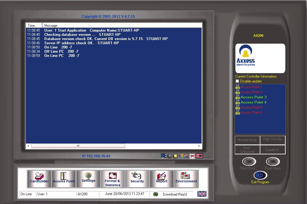 AX300 Software Setup. Install the standard AX200. The software is provided on the D supplied with the controller, alternatively, this can be downloaded from the website http://www.axxessidsoftware.co.uk.