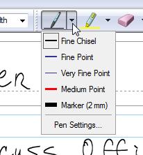You can change the thickness of your pen by clicking the down arrow to the