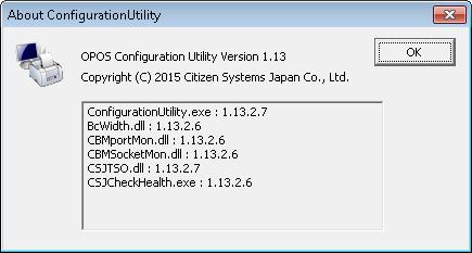 2) [Regarding OPOS Configuration Utility] dialog box is