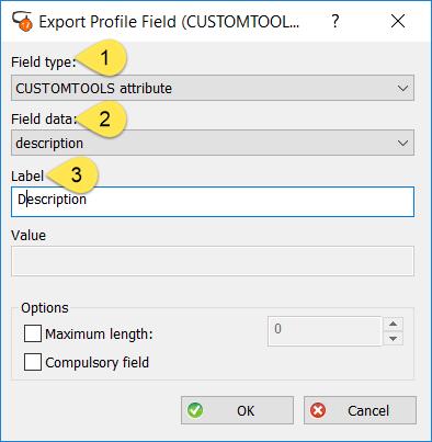 2. Select the Export Profiles from the tree view, 3. From the Export profiles, select the Excel report, 4. From the Profile fields, click New to open the Export Profile Field dialog. 1.