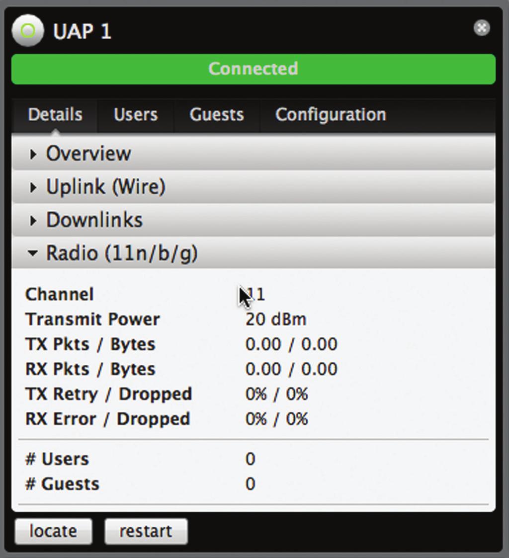 UniFi AP/AP-LR User Guide Chapter 10: Access Point Details Downlinks Channel Displays the wireless channel being used.