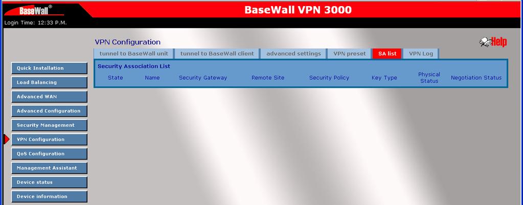 VPN Configuration SA List VPN configuration SA list The list will display the details of all