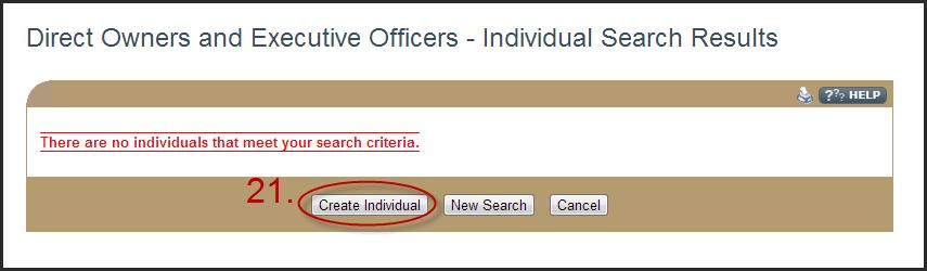 If the individual NMLS account does not yet exist, the search will not return results. Click Create Individual.