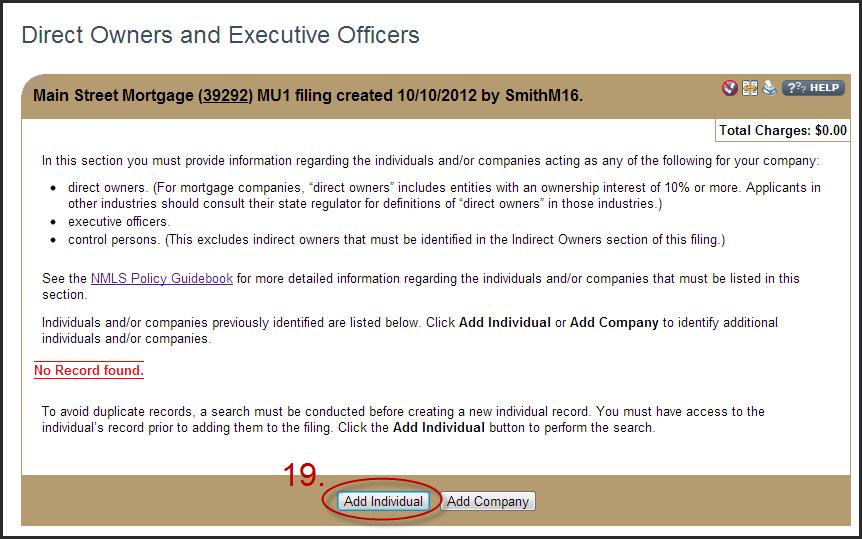 19. In the Direct Owners and Executive Officers section, click Add Individual.