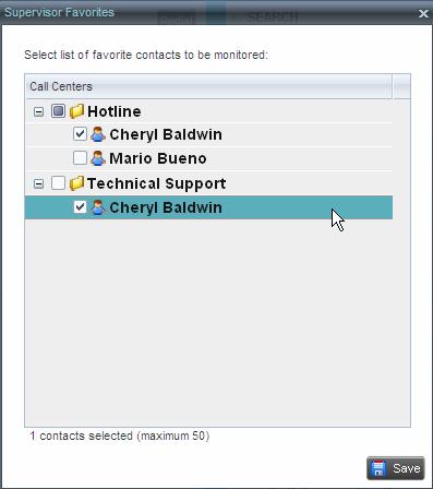 Use the Supervisors pane to view the phone state of selected supervisors and to select supervisors to monitor. Supervisors who are not monitored have their state set to Unknown.