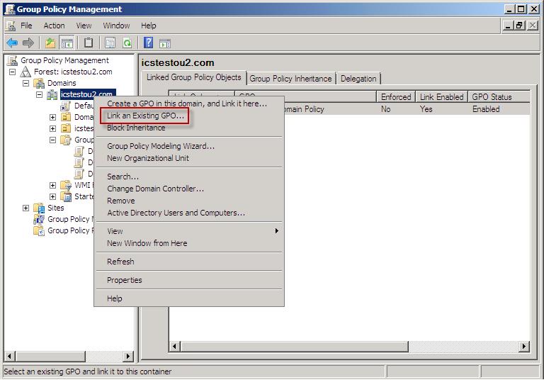 12. From the Select GPO dialog box, select the newly created GPO and then click OK.