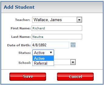 Add a Student A student can be entered into Acuity 504 as an active or a referral student.