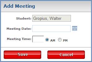 Meetings Add a Meeting 1) Click on Student Management 2) Select Meetings from the Student Menu 3) Search for Student 4) Select the Action Icon above the Work Space 5) Enter appropriate information 6)