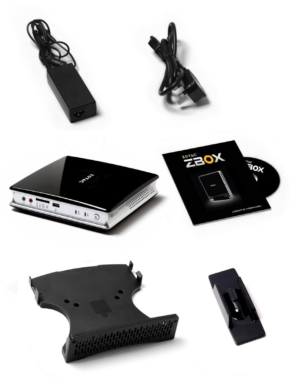Welcome Congratulations on your purchase of the ZOTAC ZBOX. The following illustration displays the package contents of your new ZOTAC ZBOX.
