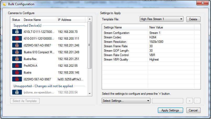 Bulk Configuration Using Illustra Connect Illustra Connect allows the configuration of multiple parameters on multiple cameras using the Bulk Configuration feature.