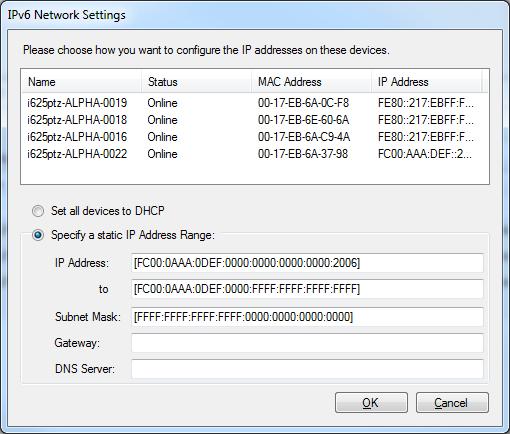 Figure -8 Network Configuration Window 4 Select Specify a Static IP Address Range.